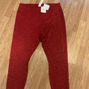 NEW: FABLETICS 1X HIGH WAISTED LEOPARD MESH RED WORKOUT PANTS 37x26